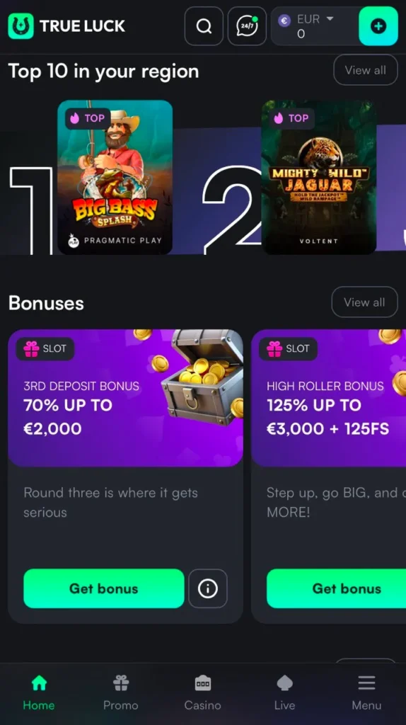 TrueLuck app interface