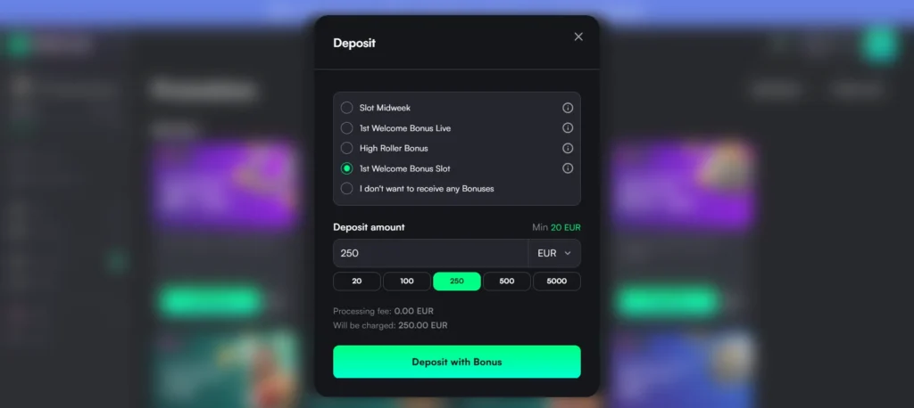 TrueLuck Casino deposit page